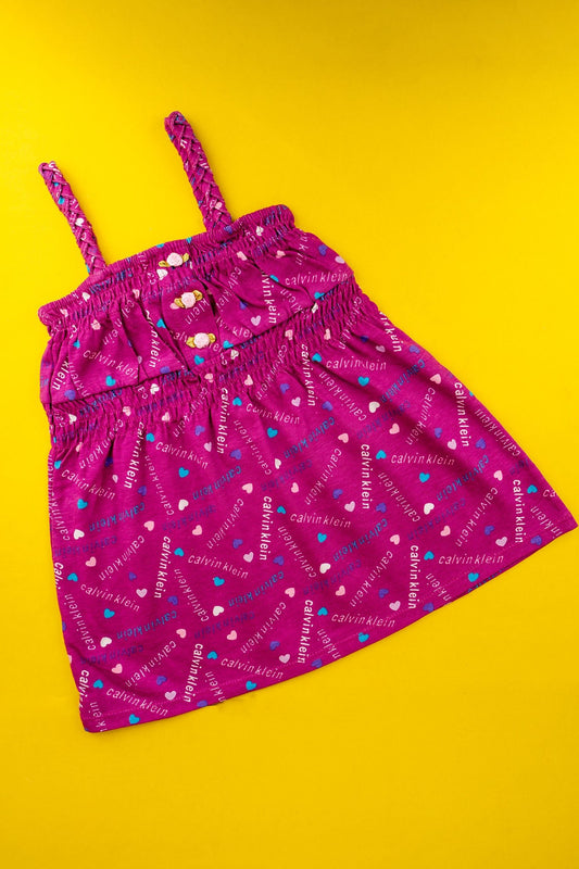 Calvin Klein - Plum Smocked CK Print Frock - MixMax