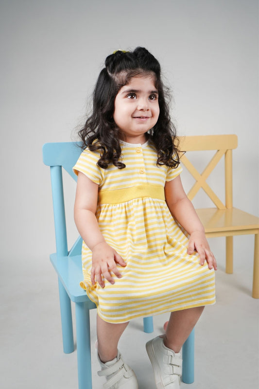Calvin Klein - Yellow and White Striped Stretch Frock Dress (Thin Line) - MixMax