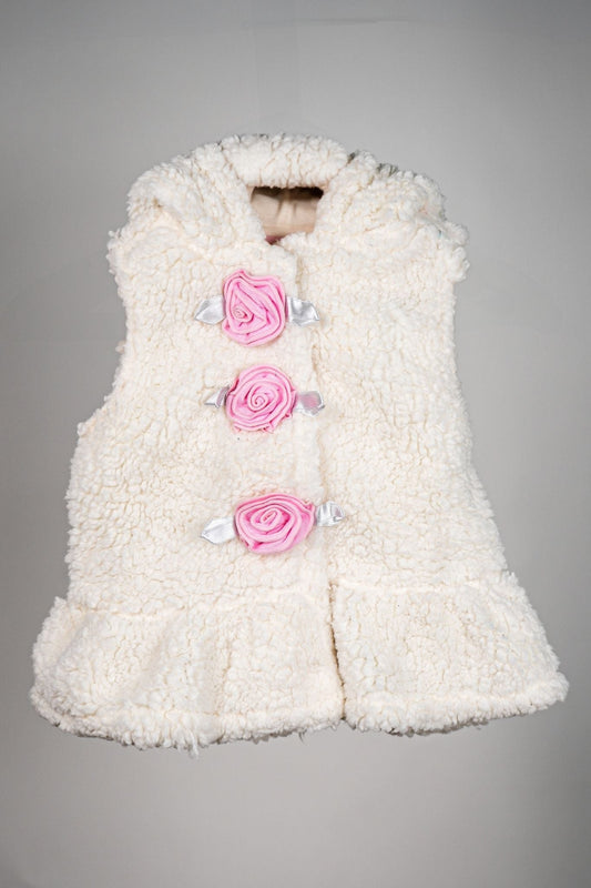 Kids HQ - White Wool Sleeveless Hoodie with Pink Flower - MixMax