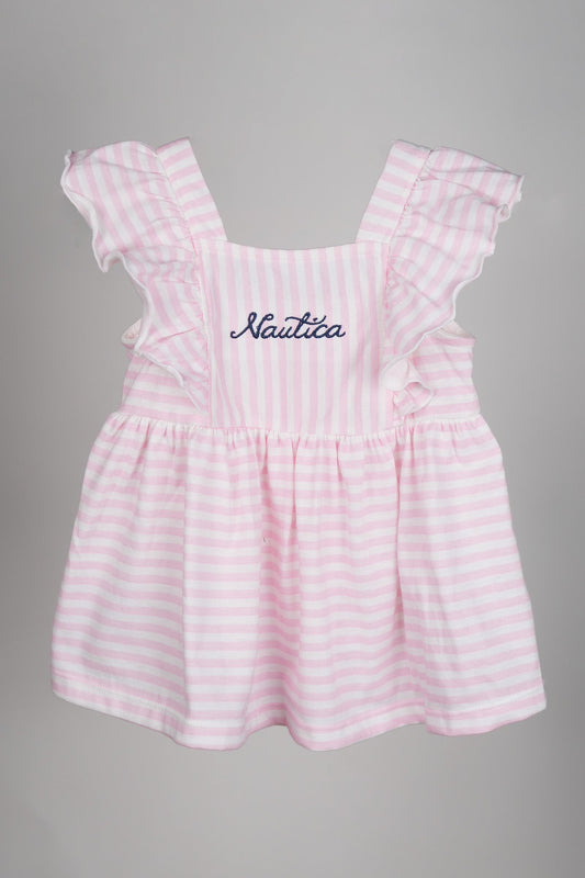 Nautica - Pink Striped Frill Frock Set - MixMax
