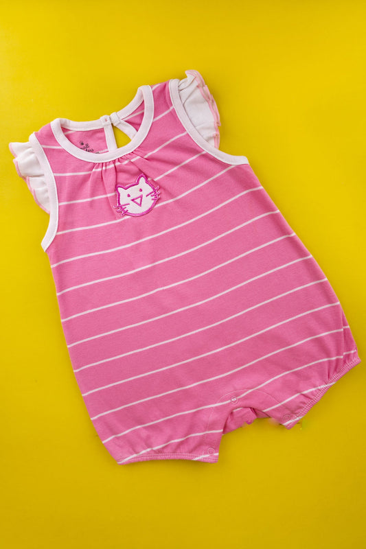 Small Wonders - Cutie Cat Striped Romper (White) - MixMax