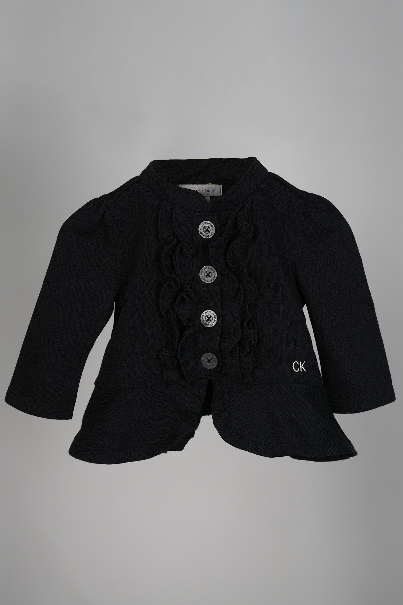 Calvin Klein - Black Ruffle Style Buttoned Coat - MixMax