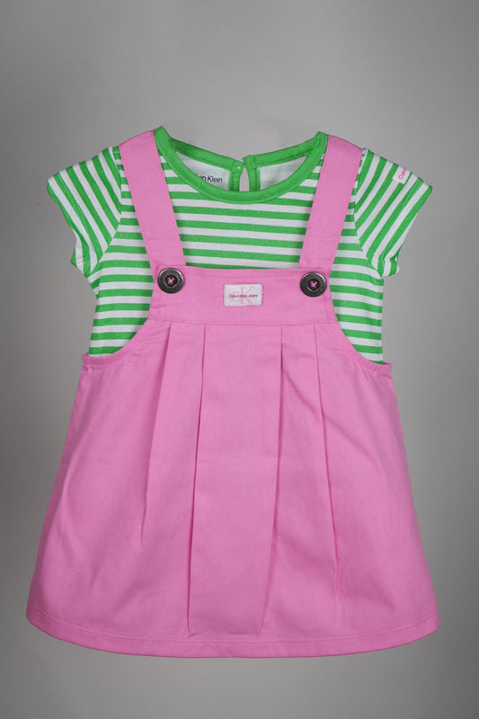 Calvin Klein - Green Striped Pink Overalls Set - MixMax