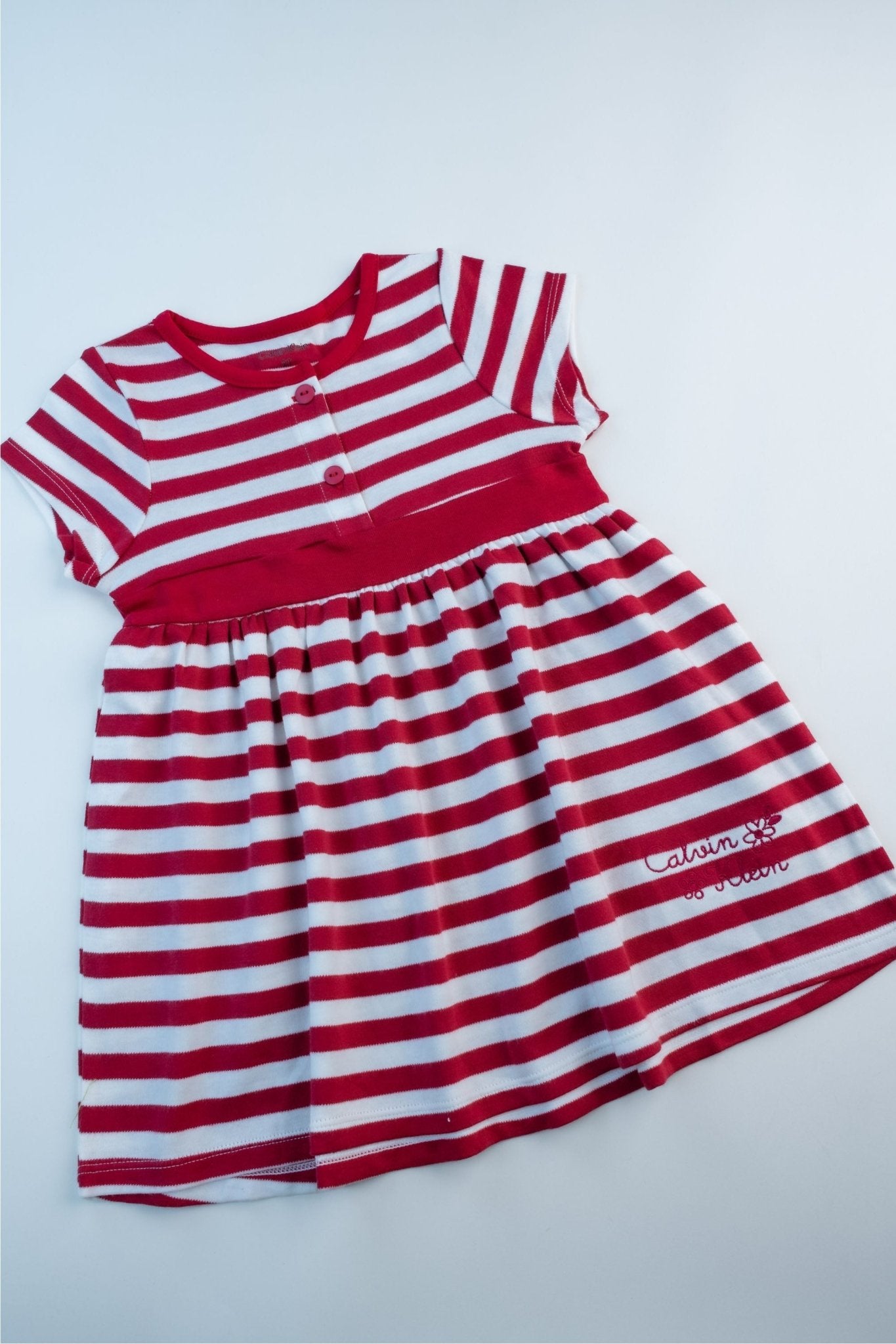 Calvin Klein - Red and White Striped Stretch Frock Dress (Thick Line) - MixMax