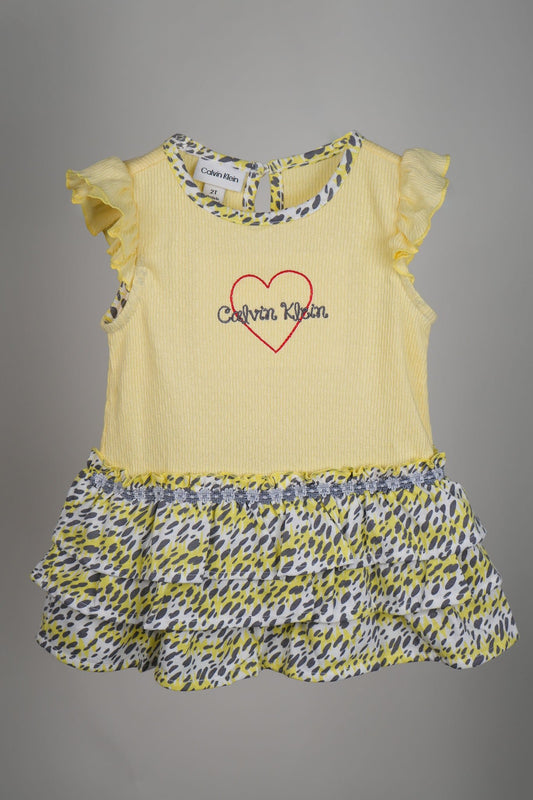 Calvin Klein - Tiered Yellow Leopard Print Frock Set - MixMax