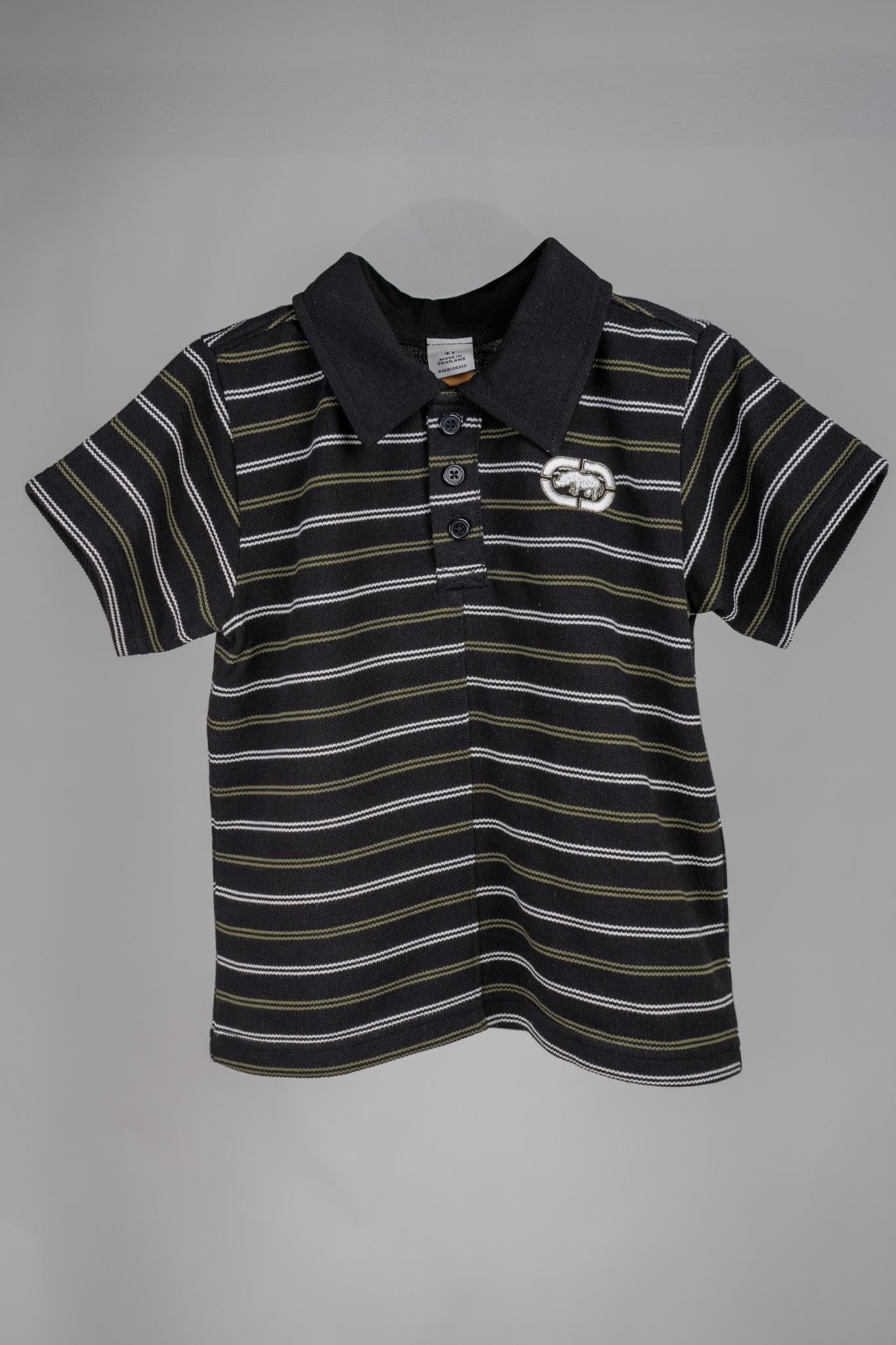 Ecko - Black Polo Shirt with White and Green Stripes - MixMax