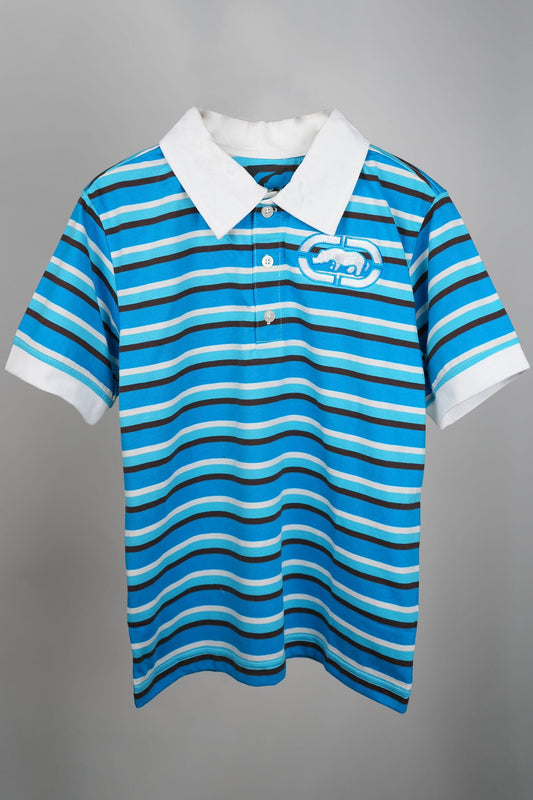 Ecko - Blue Polo with White and Brown Stripes (Thin Line) - MixMax