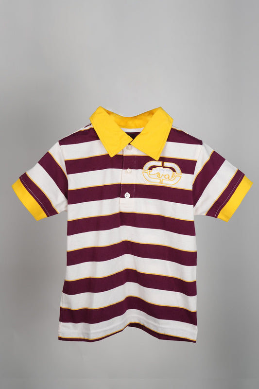 Ecko - Maroon and White Striped Polo Shirt (Yellow Accent) - MixMax