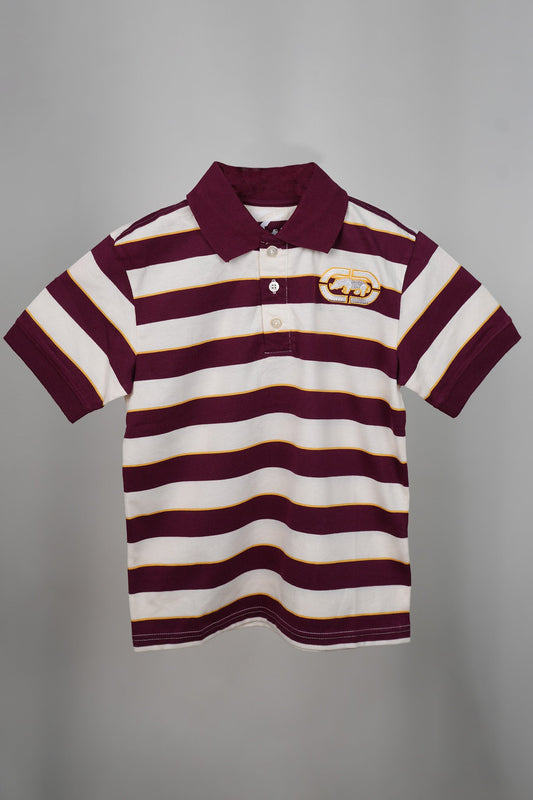 Ecko - Maroon and Yellow Thick Striped Polo Shirt - MixMax