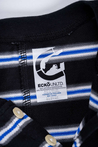 Ecko - Round Neck Black Shirt with White and Blue Stripes - MixMax