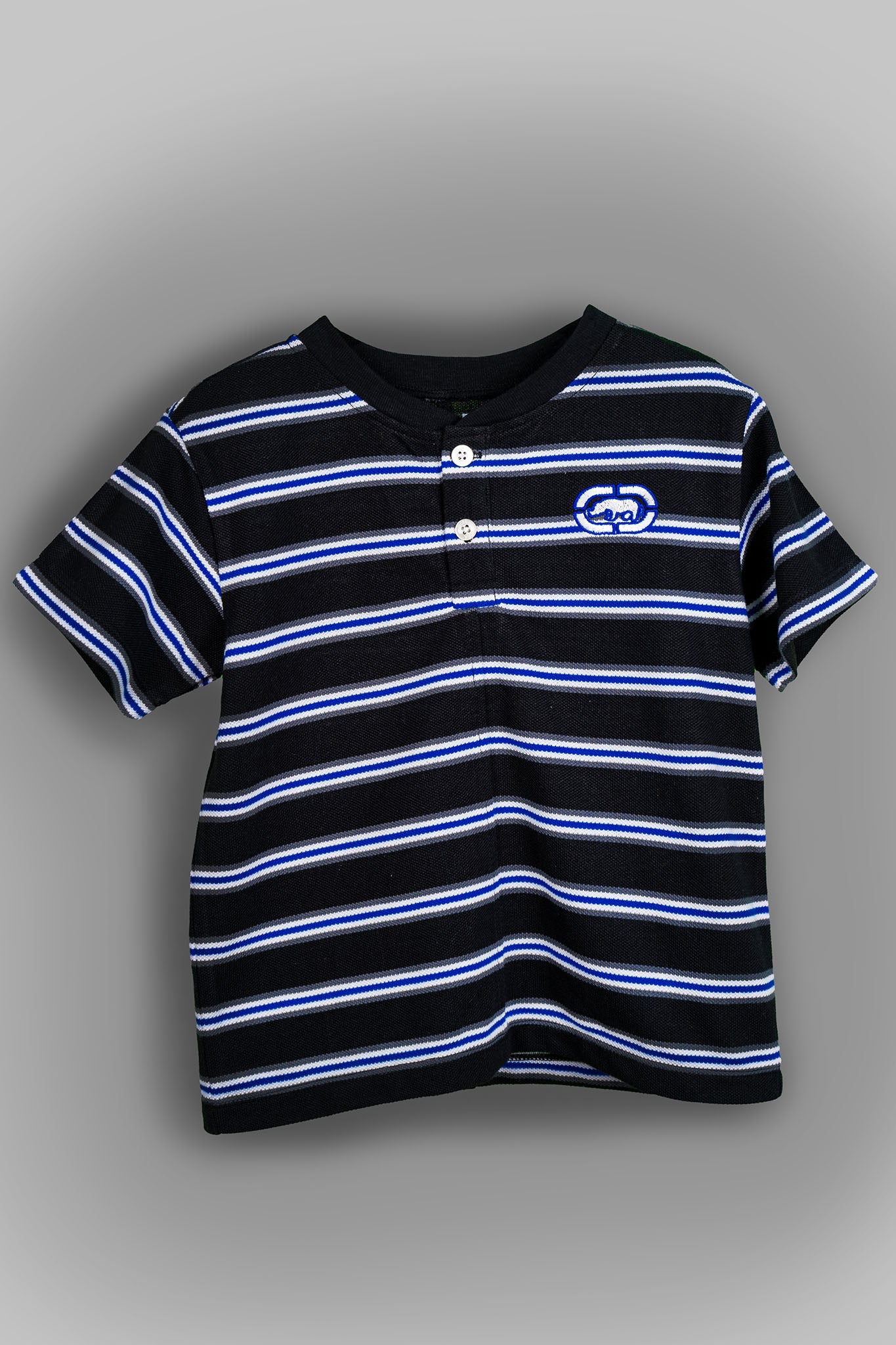 Ecko - Round Neck Black Shirt with White and Blue Stripes - MixMax