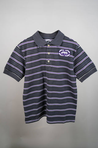 Ecko - Steel Grey and Purple Striped Polo Shirt - MixMax