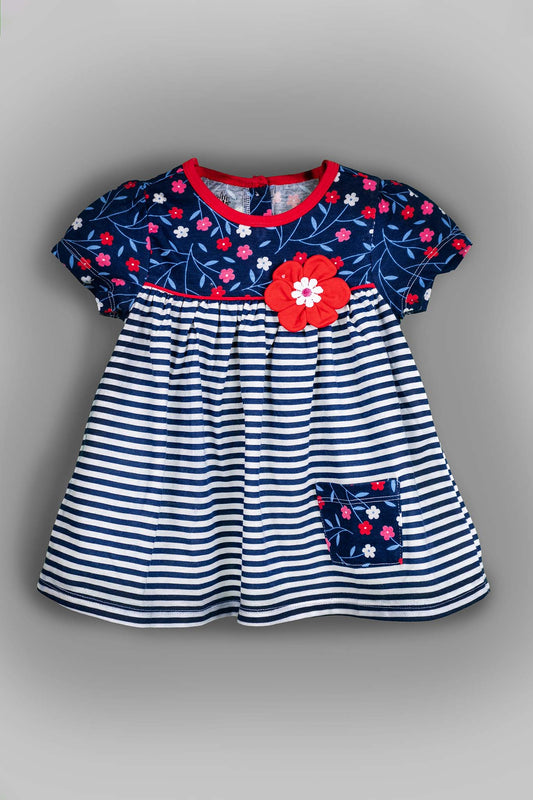 Kids HQ - Floral Blue and White Frock with Red Leggings Set - MixMax