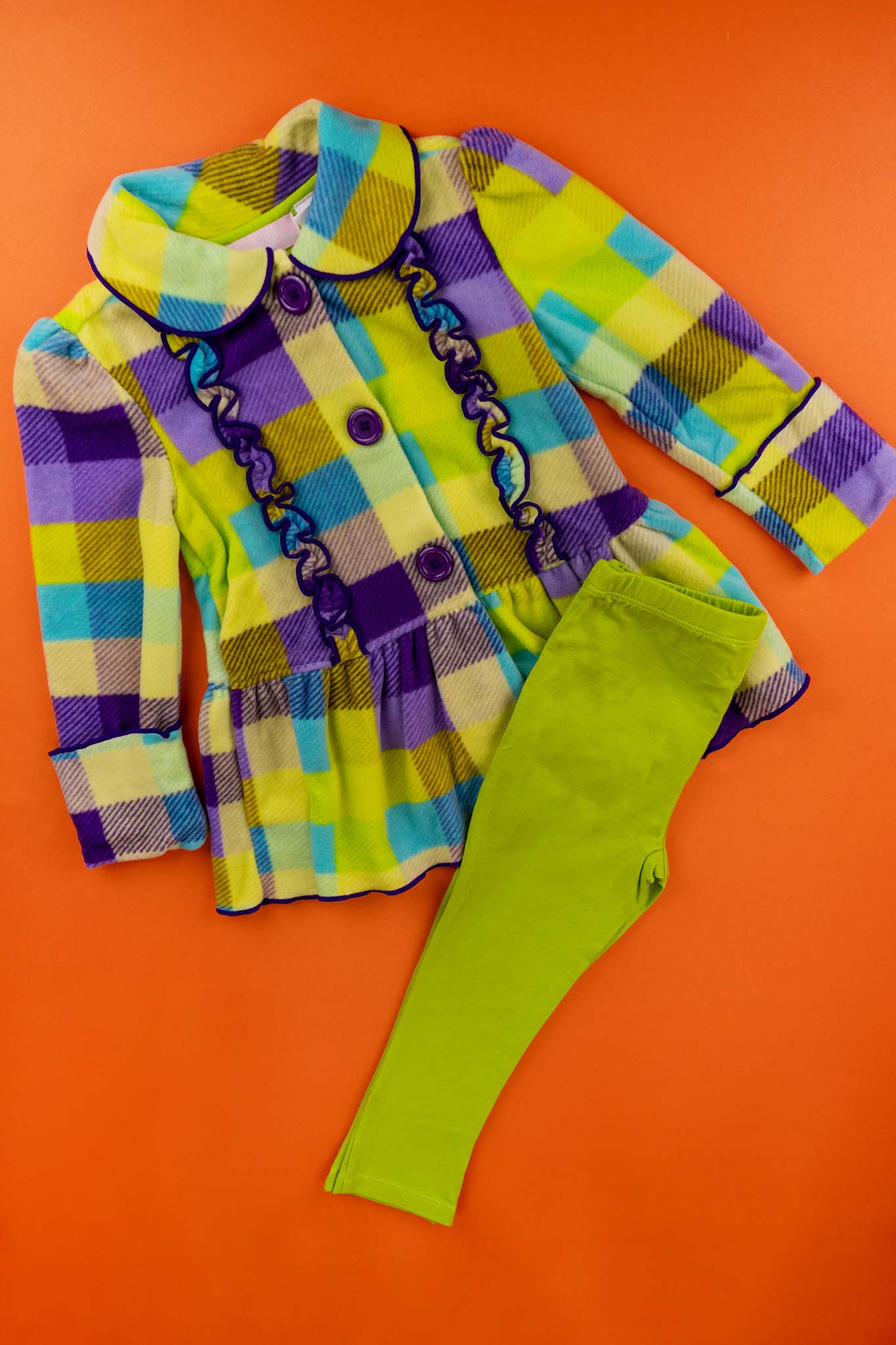 Kids HQ - Green and Purple Striped Coat Frock Set - MixMax