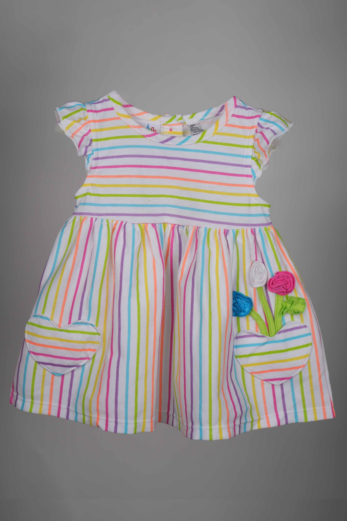 Kids HQ - Multicolour Striped 3D Flower Frock with Leggings Set - MixMax