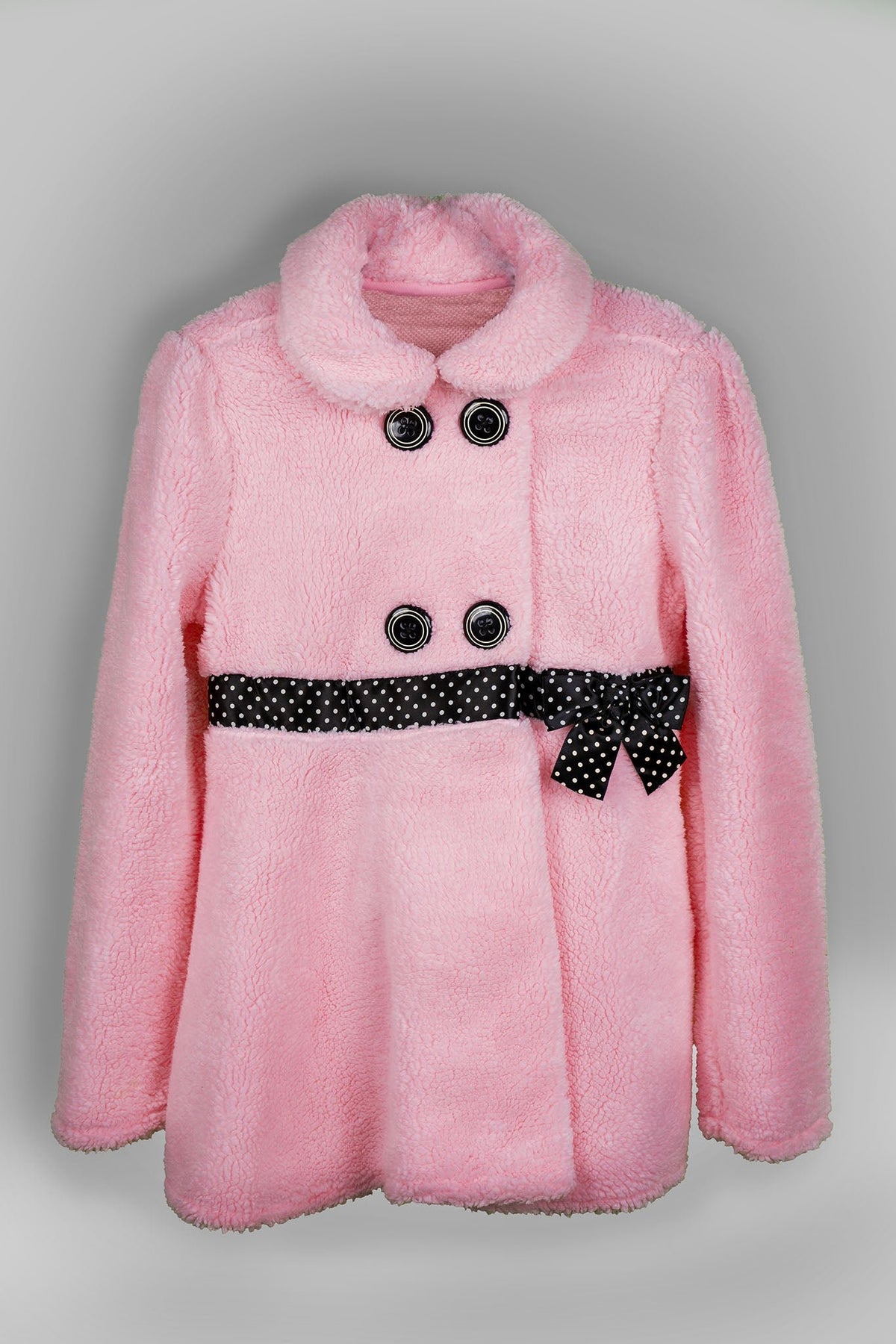 Kids HQ - Pink Furry Coat with Polka Dot Ribbons Set - MixMax