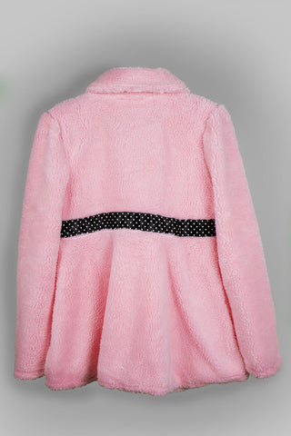 Kids HQ - Pink Furry Coat with Polka Dot Ribbons Set - MixMax