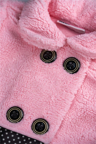 Kids HQ - Pink Furry Coat with Polka Dot Ribbons Set - MixMax