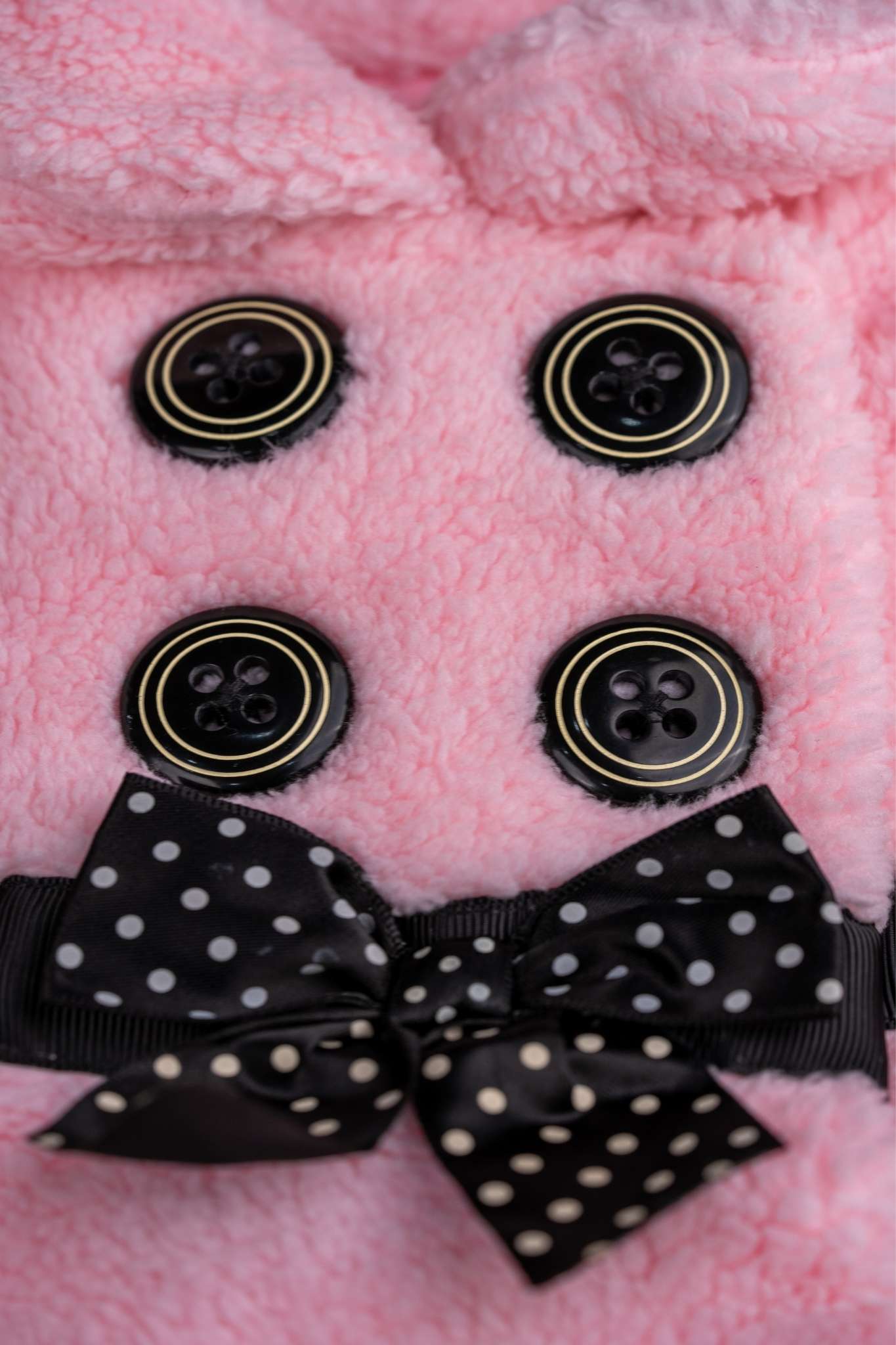 Kids HQ - Pink Furry Ribboned Coat Set (Circle Pattern) - MixMax