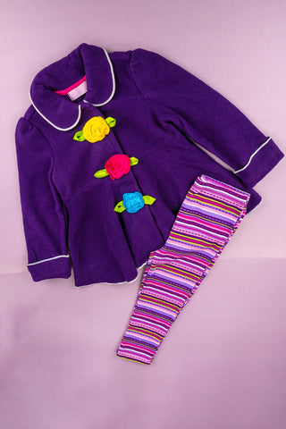 Kids HQ - Purple Coat Frock Set with Multi Coloured Flowers - MixMax