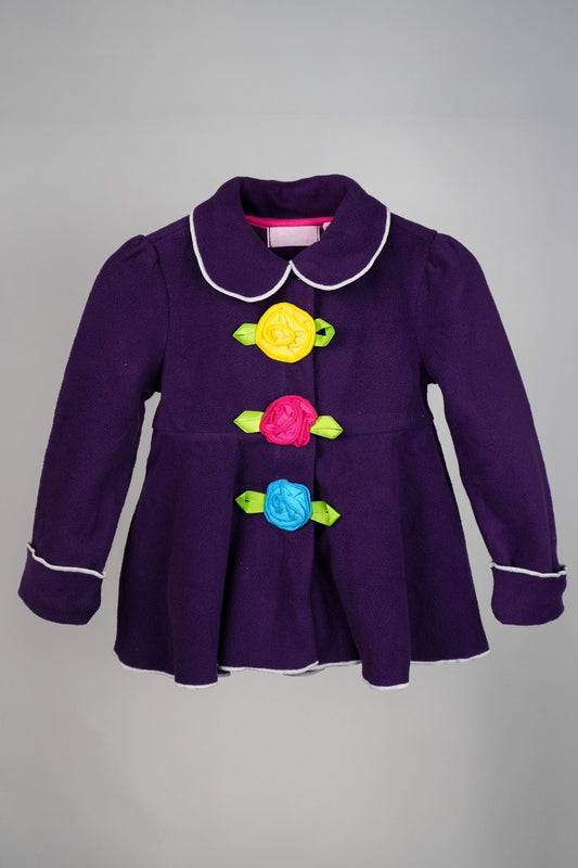 Kids HQ - Purple Coat Frock Set with Multi Coloured Flowers - MixMax