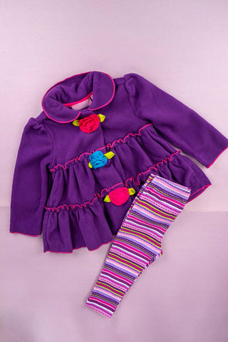 Kids HQ - Purple Coat Frock Set with Pink and Blue Flowers - MixMax