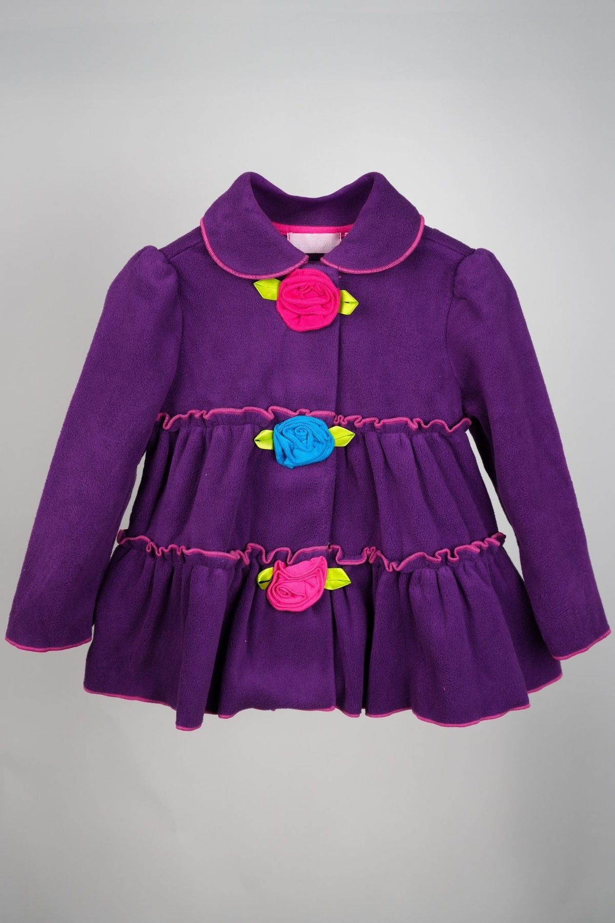 Kids HQ - Purple Coat Frock Set with Pink and Blue Flowers - MixMax