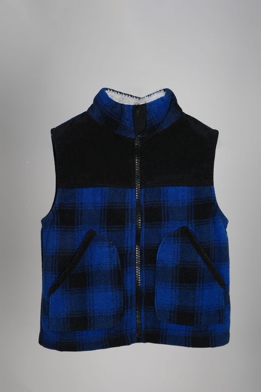 Kids HQ - Sherpa Collar Blue Chequered Sleeveless Jacket - MixMax