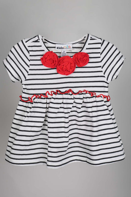 Kids HQ - Striped 3D Rose Frock Set - MixMax