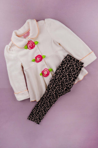 Kids HQ - White Coat Frock Set with Pink Flowers - MixMax