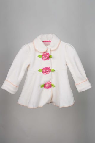 Kids HQ - White Coat Frock Set with Pink Flowers - MixMax