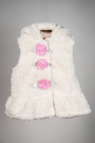 Kids HQ - White Wool Sleeveless Hoodie with Pink Flower - MixMax