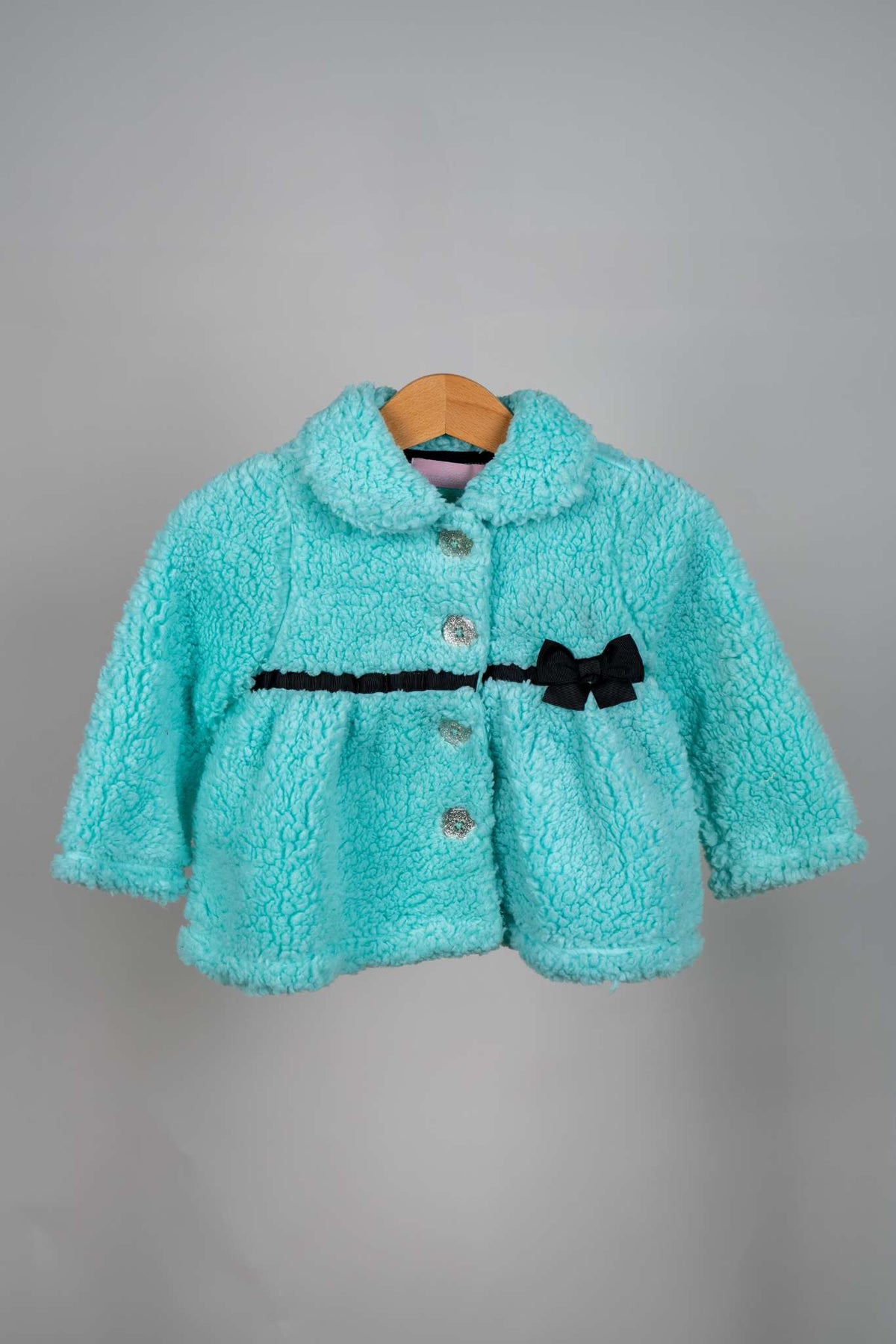 KidsHQ - Teal Furry Coat Set with Black Ribbons - MixMax