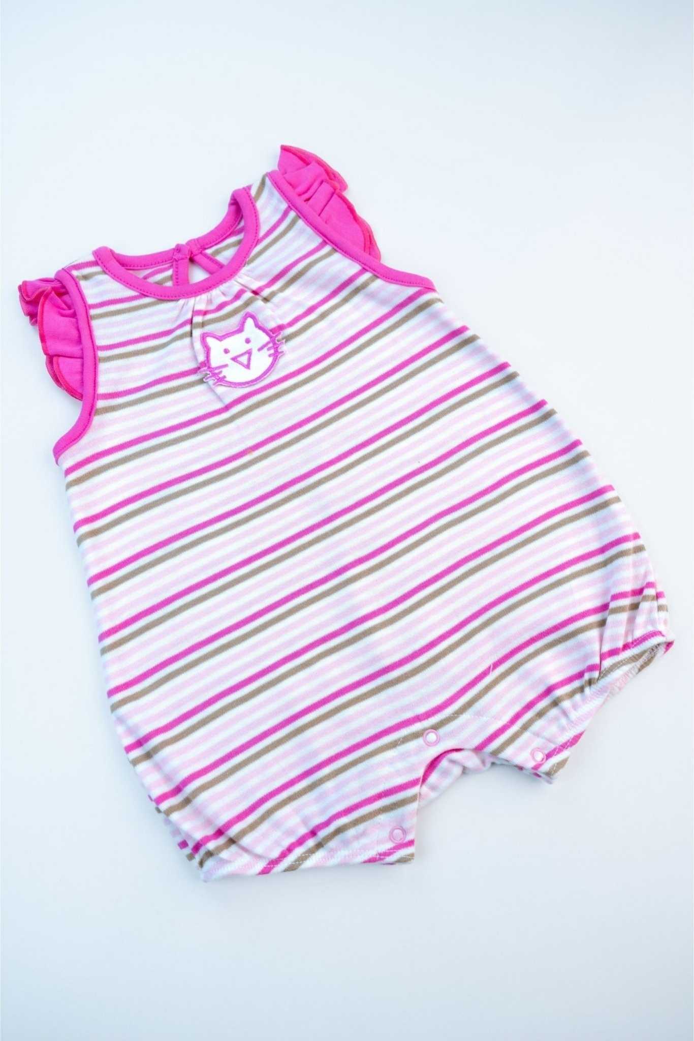 Small Wonders - Cutie Cat Striped Romper (Hot Pink) - MixMax