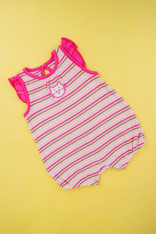 Small Wonders - Cutie Cat Striped Romper (Hot Pink) - MixMax