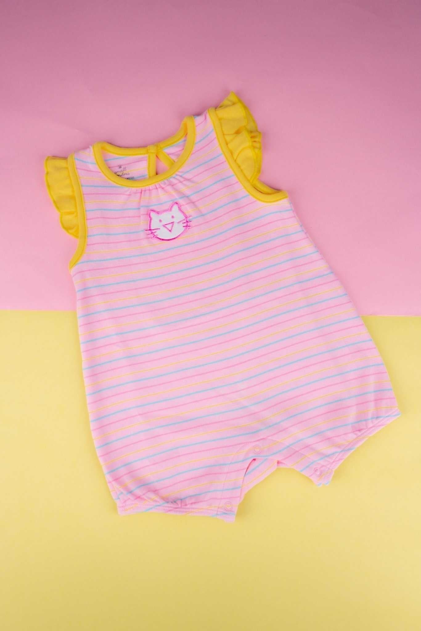 Small Wonders - Cutie Cat Striped Romper (Yellow) - MixMax