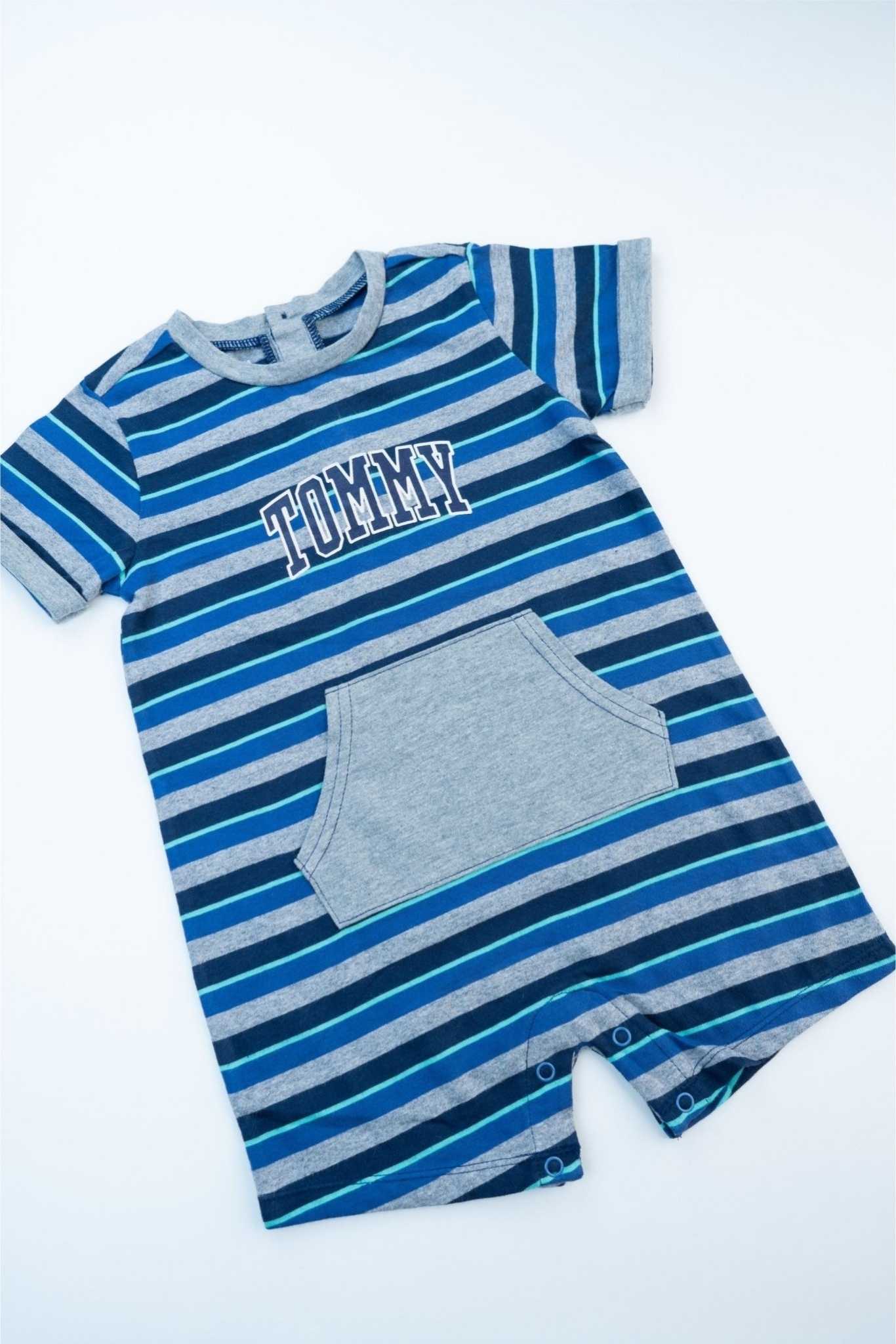 Tommy Hilfiger - Blue and Grey Striped Onesie - MixMax