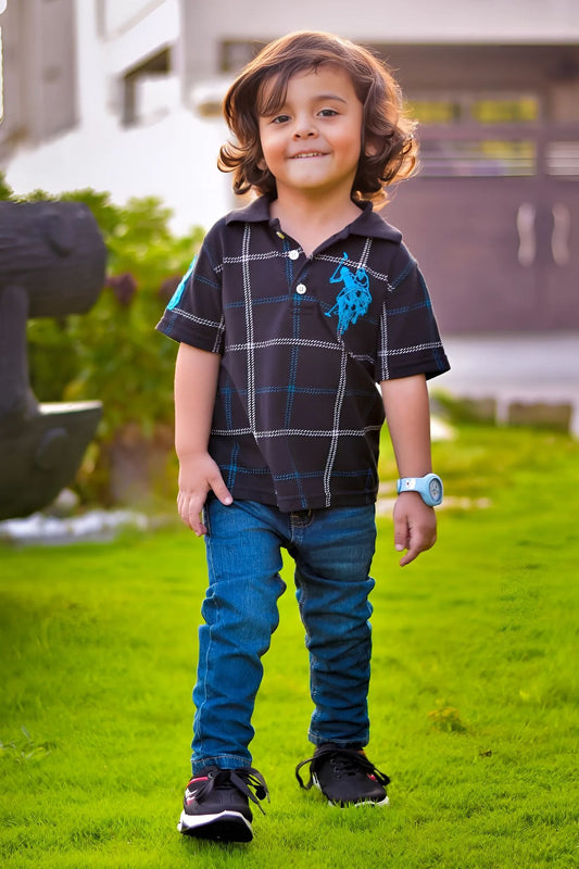 USPA - Black Polo with Blue and White Lines - MixMax