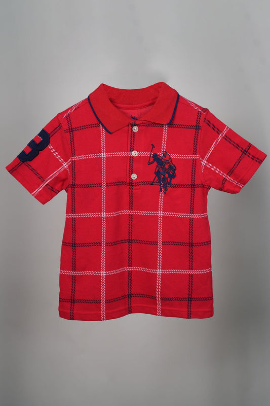 USPA - Red Chequered Polo Shirt - MixMax